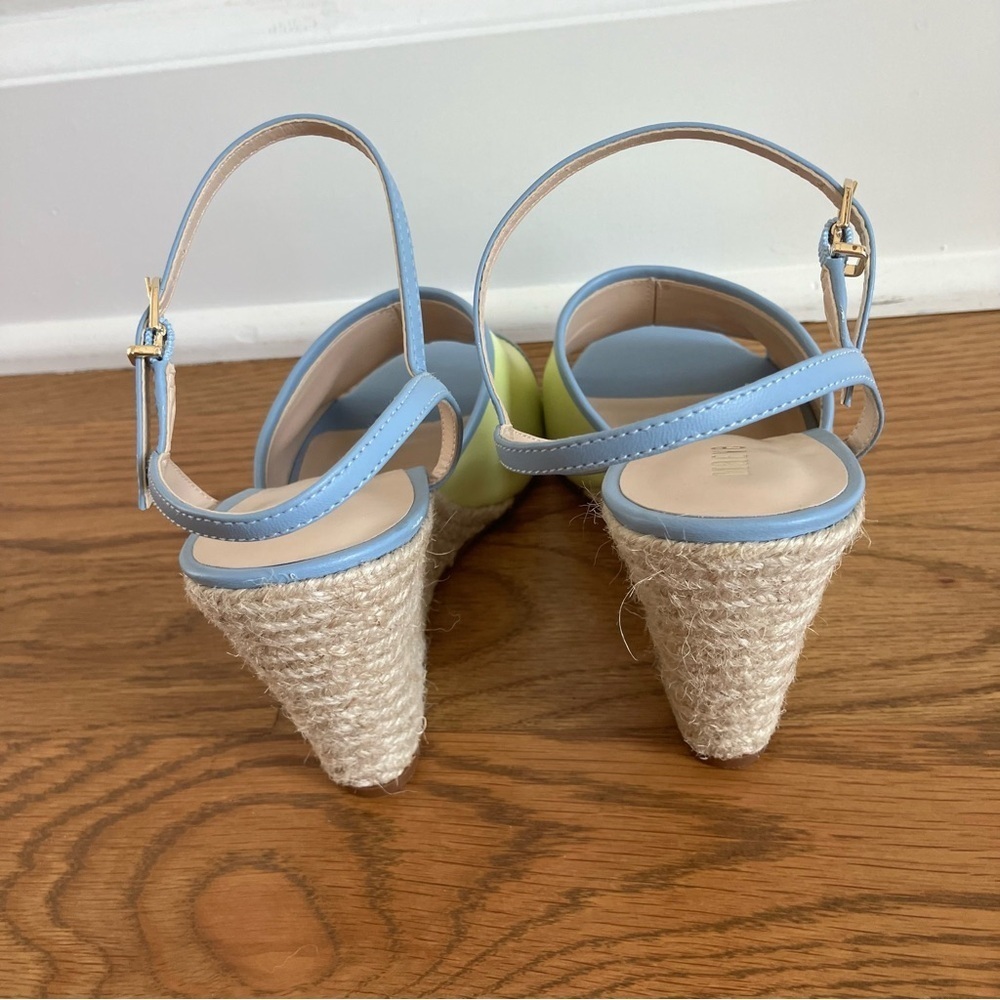 NWOB Anthropology Maeve Yellow & Blue Leather & Raffia Wedge Heel (8) - Picture 5 of 9